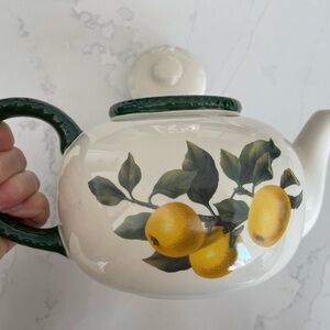 Croscill Home Ceramic Teapot| Linda Hall Lemon Cherry Botanical Illustration